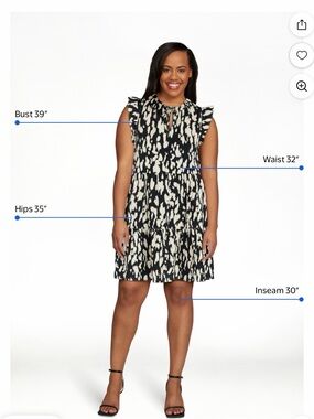 Time and Tru Black and Cream Printed Ruffle Sleeve Mini Dress